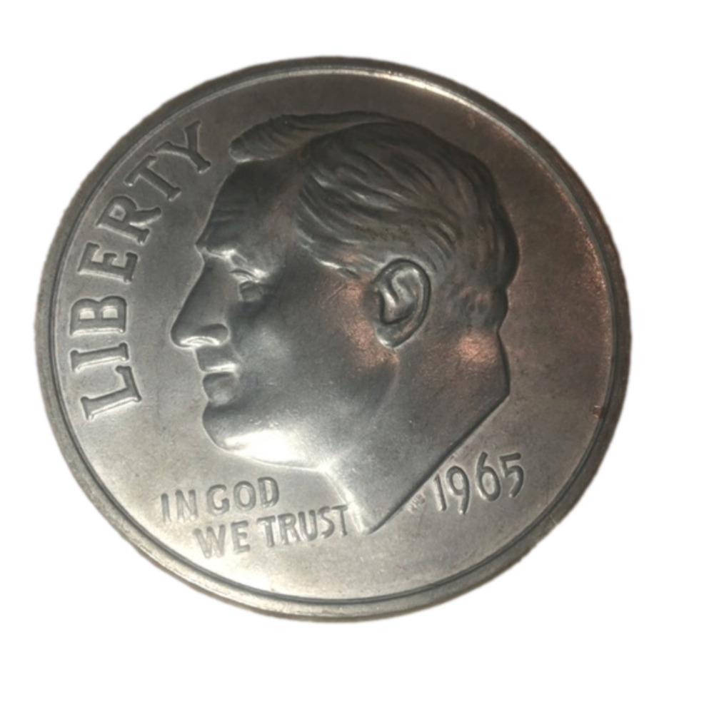 𝅺vtg Large 3 Inch Novelty Medal/Coin/Coaster/Paperweight 1965 Roosevelt Dime